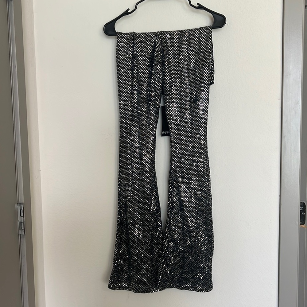 Nasty Gal sequin black bell bottom disco pants